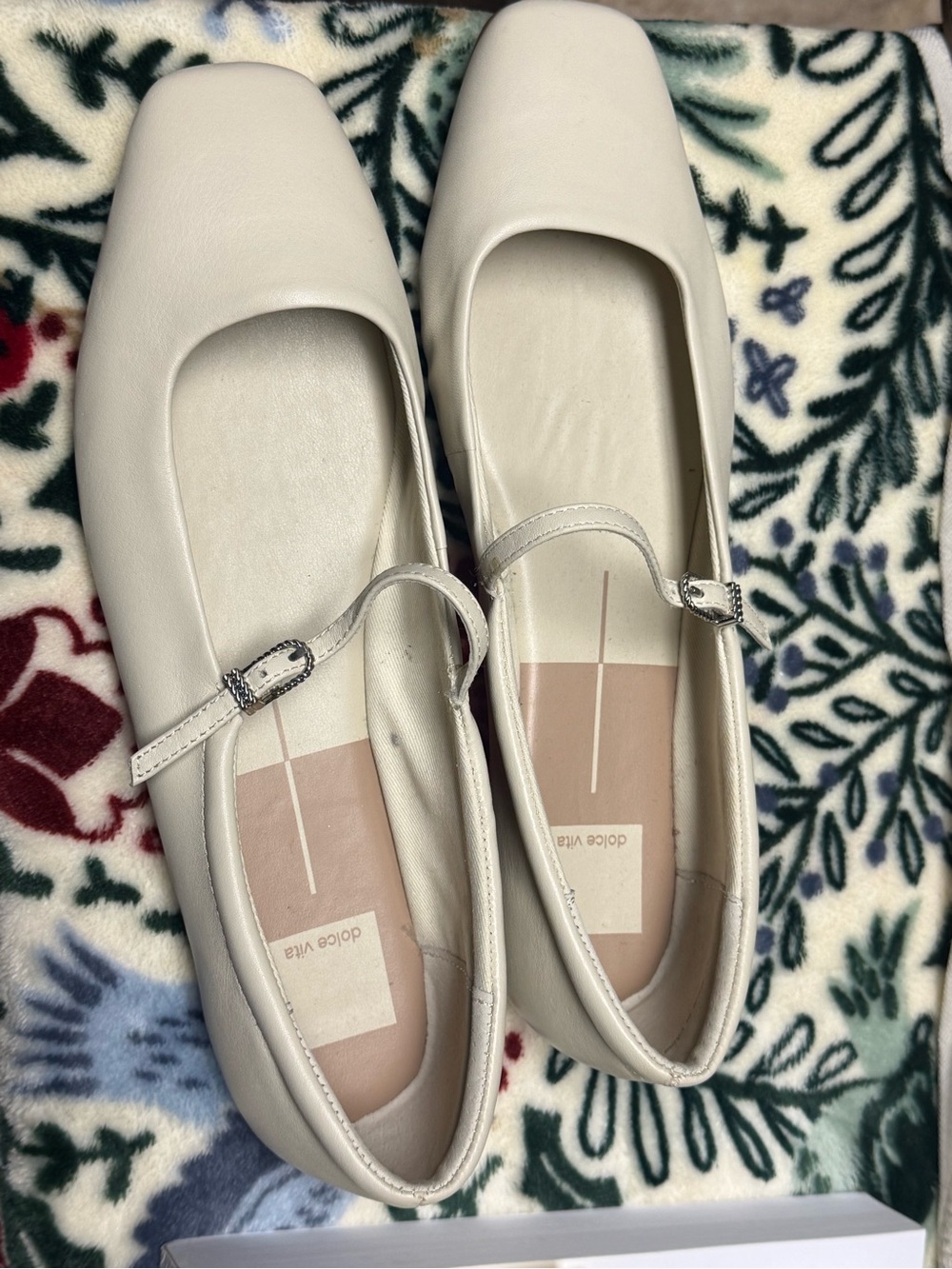 Dolce Vita Off-White Mary Jane Flats with Silver Buckle